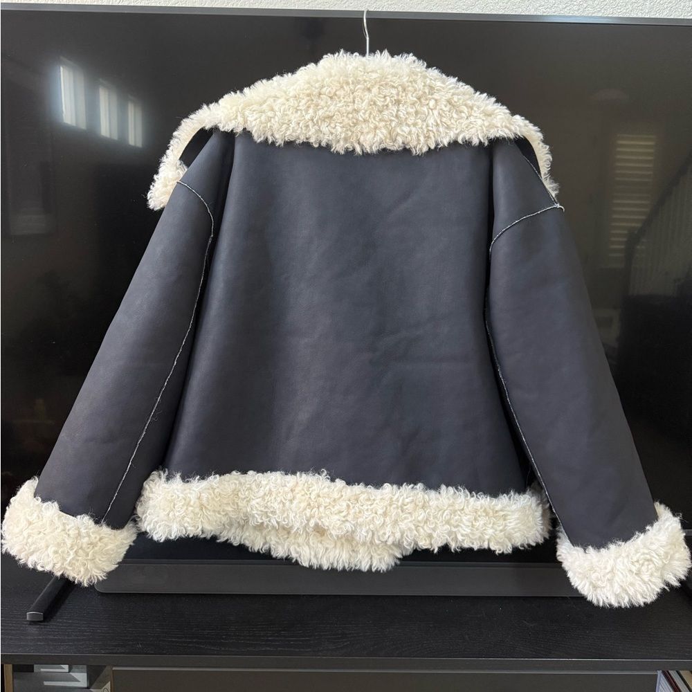 NWOT Free People Kiki Sherpa Vegan Leather Bomber Jacket - Picture 10 of 12